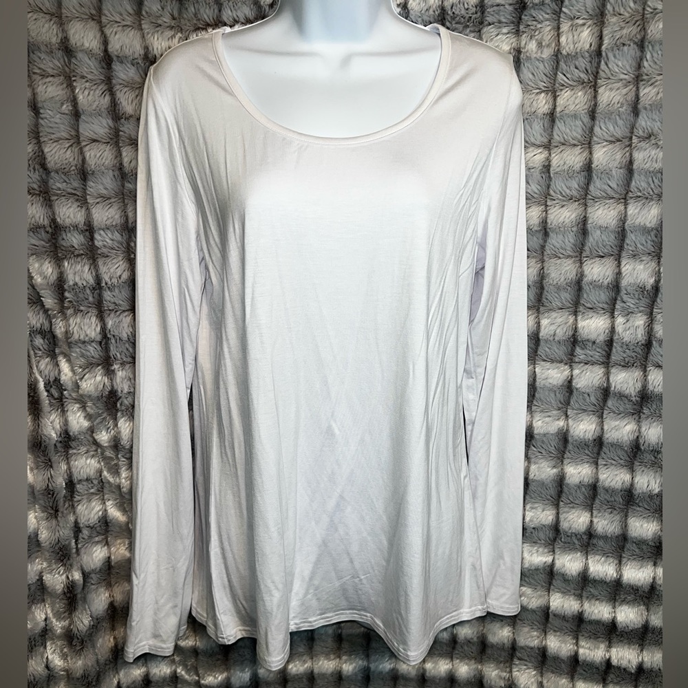 OThread & Co. Scoop Neck Long Sleeve Fitted Shirt (White) (XXL)